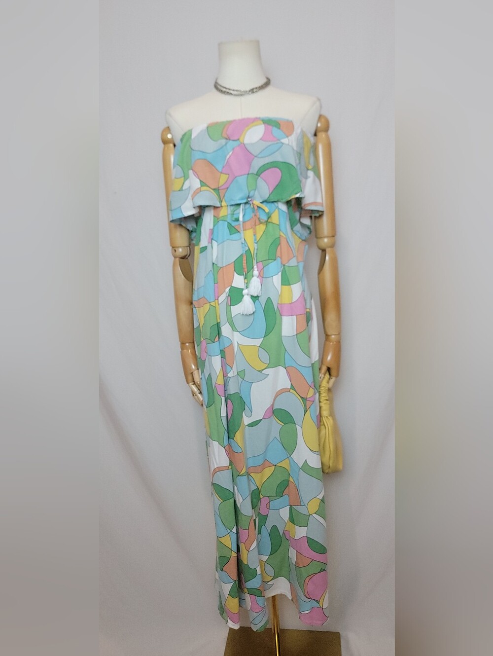 Japna Strapless Pastel Abstract Maxi Dress, Size XS